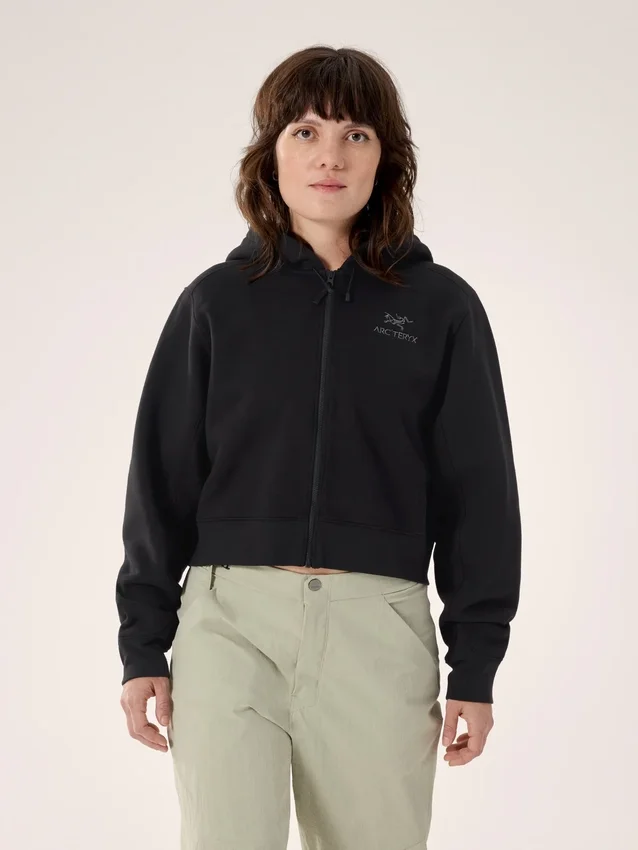 Emblem Fleece Full Zip Crop Huvtröja för damer