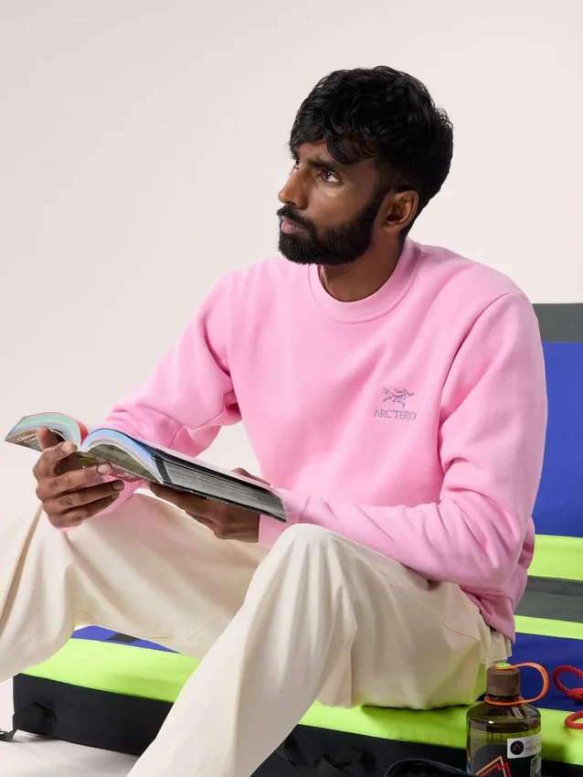 Fleece-tröja med Emblem och rund hals för män