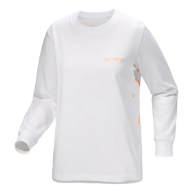 Kragg bomullst-shirt med rund hals och långa ärmar "White Orange"